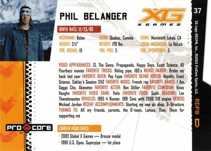 2004 Pro Core Sports X Games #37 Phil Belanger Back